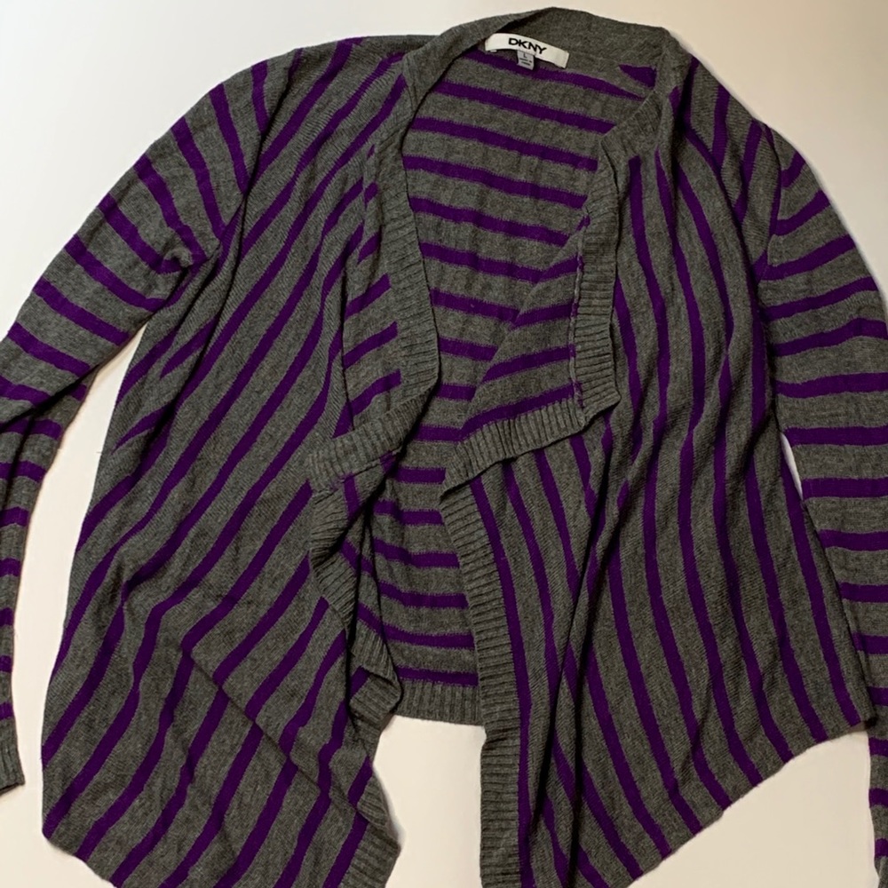 Gray with purple striped cardigan